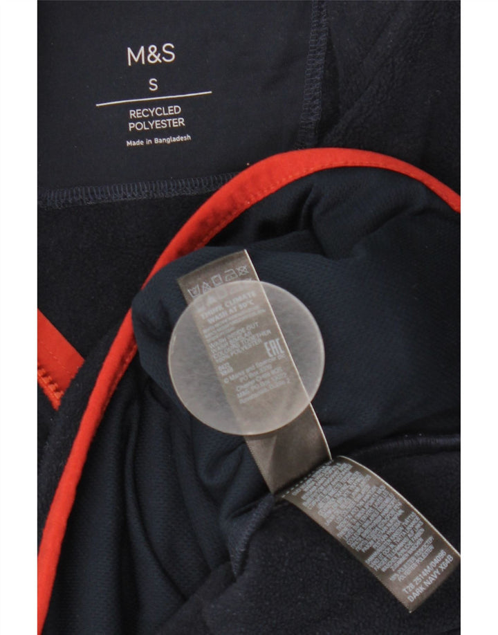 Marks & Spencer Mens Zip Neck Fleece Jumper Small Navy Blue Polyester