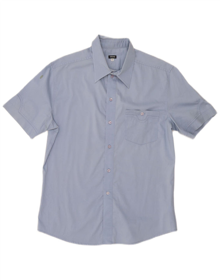 Versace Mens Short Sleeve Shirt Large Blue Cotton