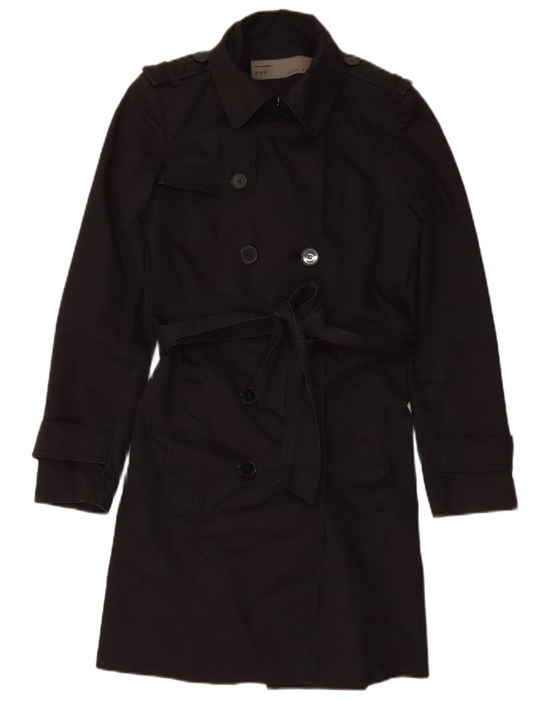 ZARA Womens Trench Coat UK 6 XS Black Cotton