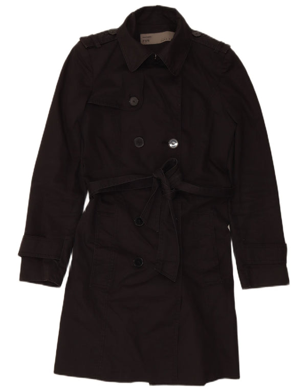 ZARA Womens Trench Coat UK 6 XS Black Cotton