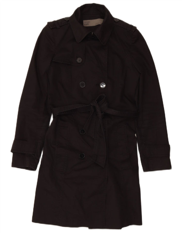 ZARA Womens Trench Coat UK 6 XS Black Cotton