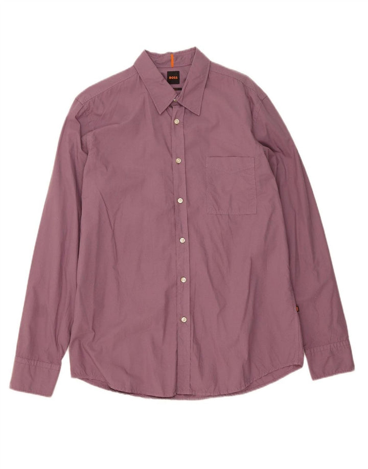 HUGO BOSS Mens Regular Fit Shirt Large Purple Cotton