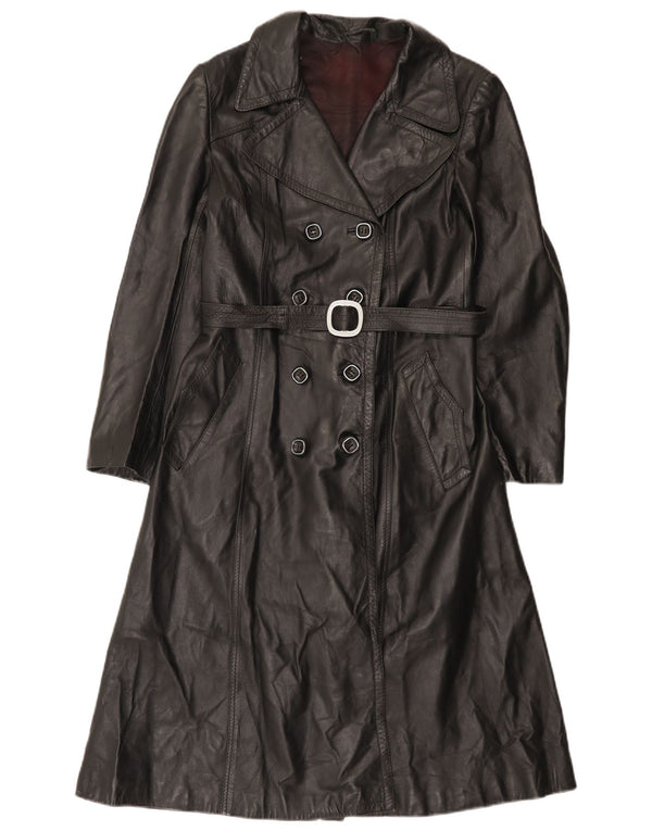 Vintage Womens Double Breasted Leather Coat IT 46 Large Black