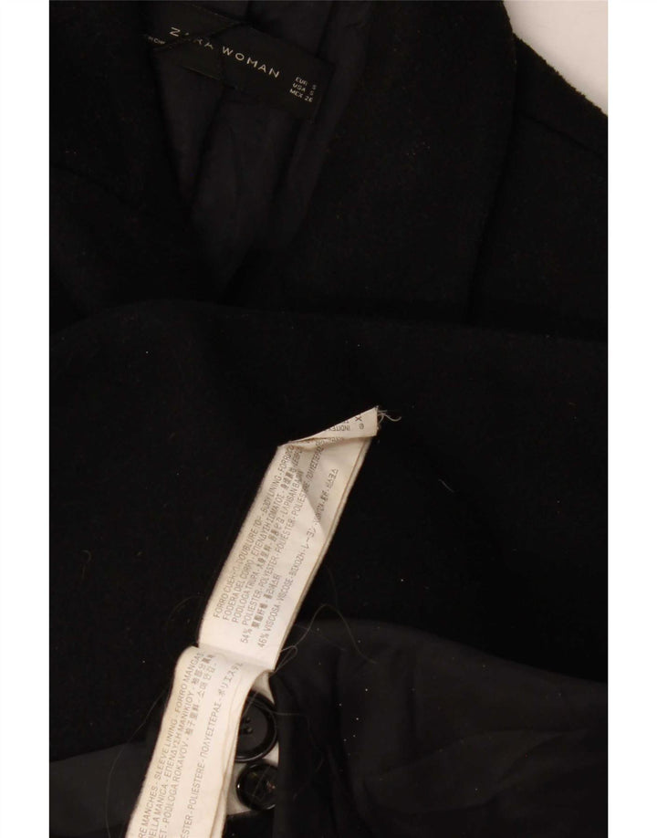 Zara Womens Double Breasted Coat UK 10 Small Black Polyester