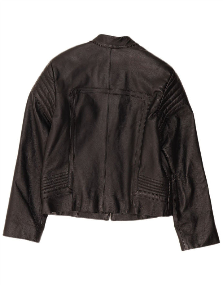 VINTAGE Womens Biker Leather Jacket UK 8 Small Black Leather