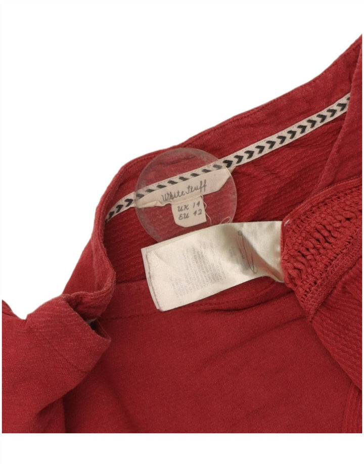 WHITE STUFF Womens Long Sleeve Blouse Top UK 14 Medium Red Cotton
