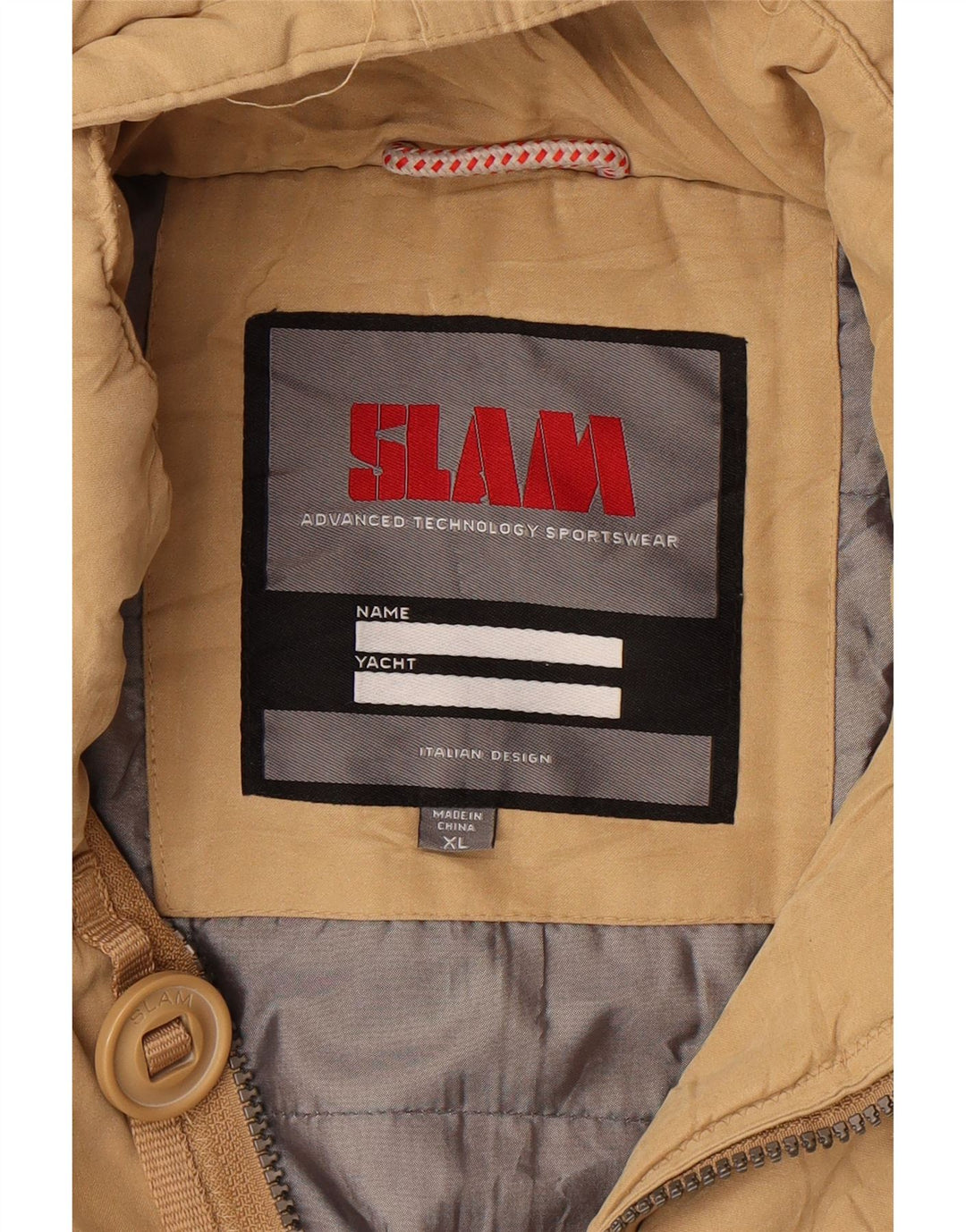 SLAM Mens Hooded Bomber Jacket UK 42 XL Beige Polyester