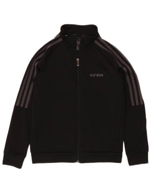 ADIDAS Boys Tracksuit Top Jacket 9-10 Years Black Polyester
