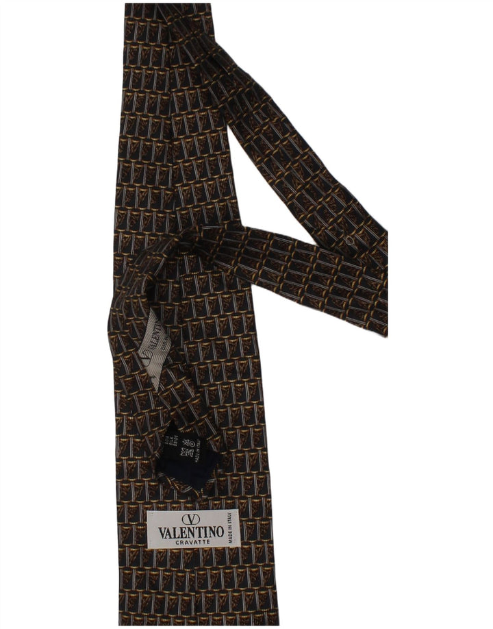 Valentino Mens Cravatte Tie One Size Brown Geometric Silk Designer