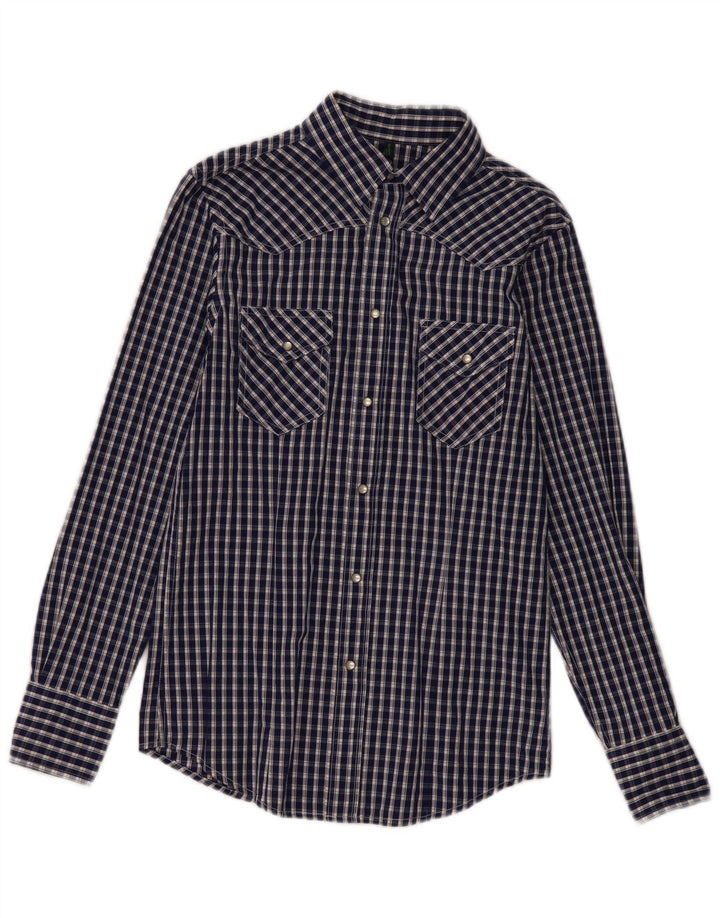 Benetton Mens Shirt Small Navy Blue Check