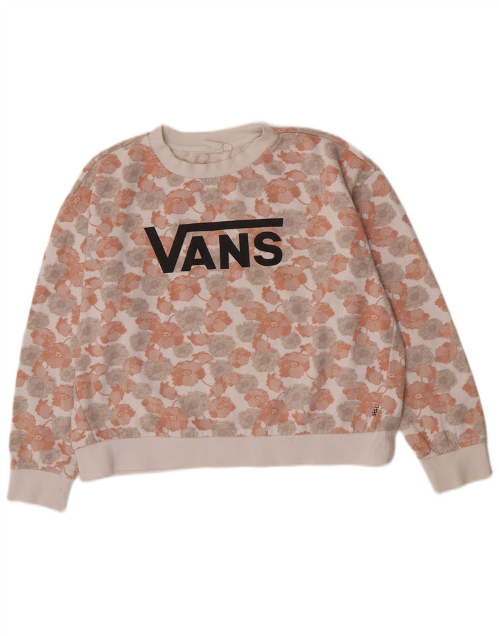 Vans Womens Graphic Oversized Sweatshirt Jumper UK 14 Medium White Floral
