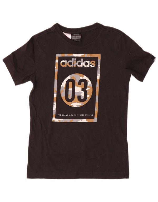 Adidas Boys Graphic T-Shirt Top 9-10 Years Black Cotton