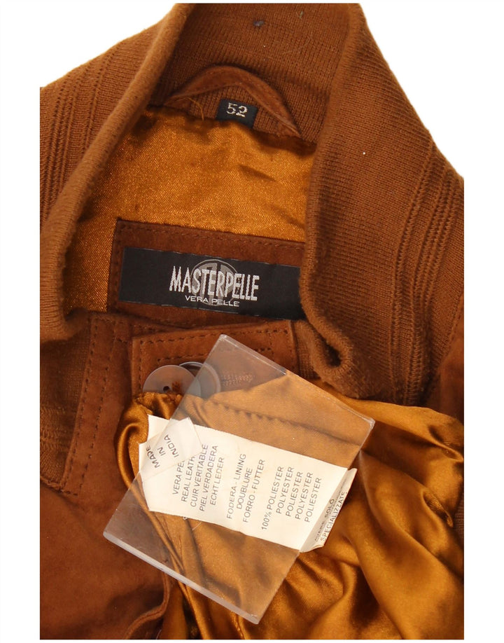 MASTERPELLE Mens Suede Bomber Jacket IT 52 XL Brown Leather