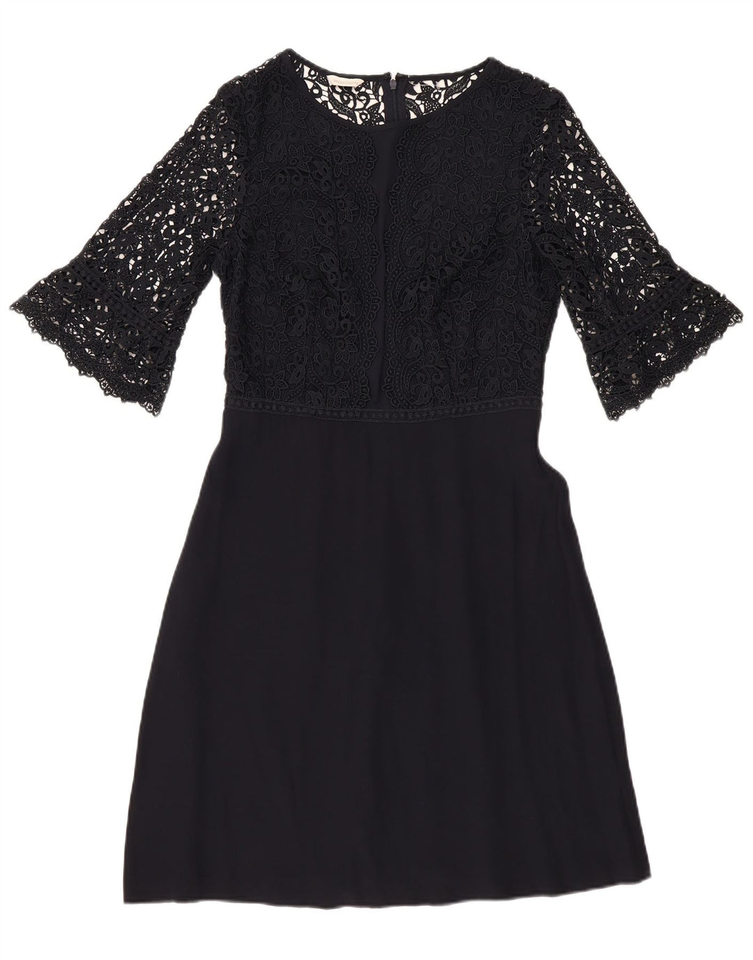 MONSOON Womens 3/4 Sleeve A-Line Dress UK 10 Small Navy Blue Floral