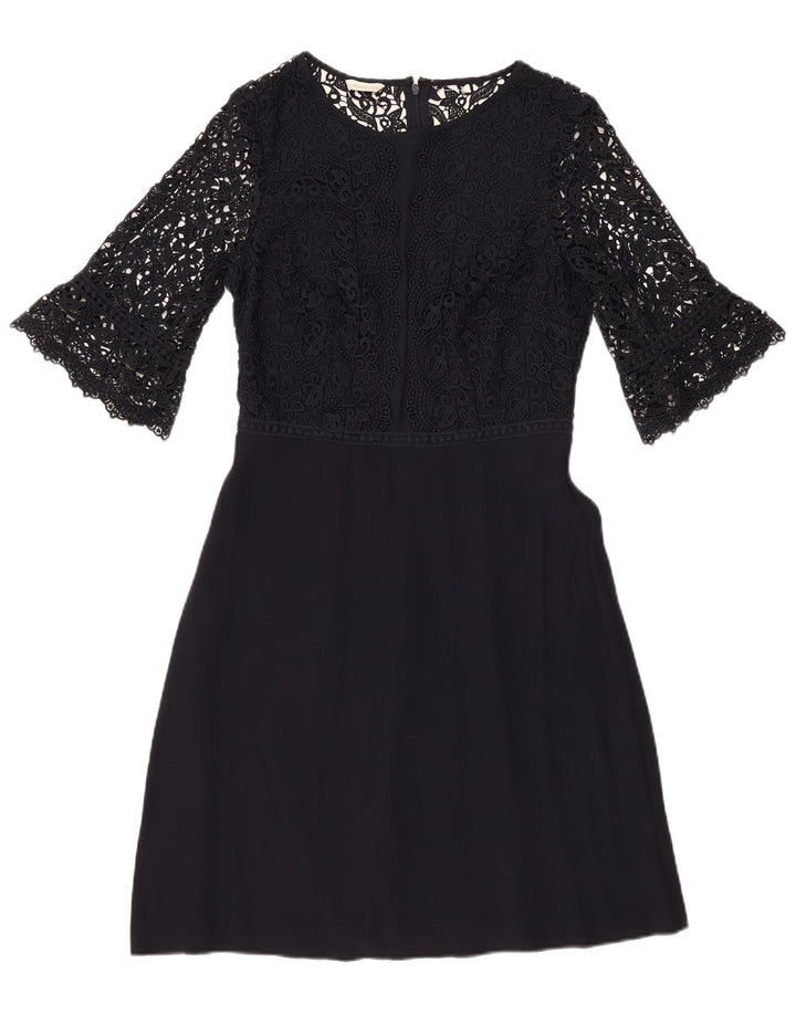 MONSOON Womens 3/4 Sleeve A-Line Dress UK 10 Small Navy Blue Floral