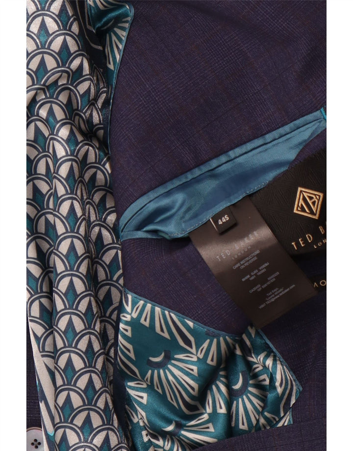 TED BAKER Mens 2 Button Blazer Jacket UK 44 2XL Navy Blue Check Wool