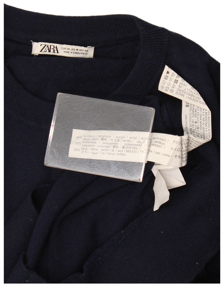 Zara Mens Crew Neck Jumper Sweater Medium Navy Blue Acrylic