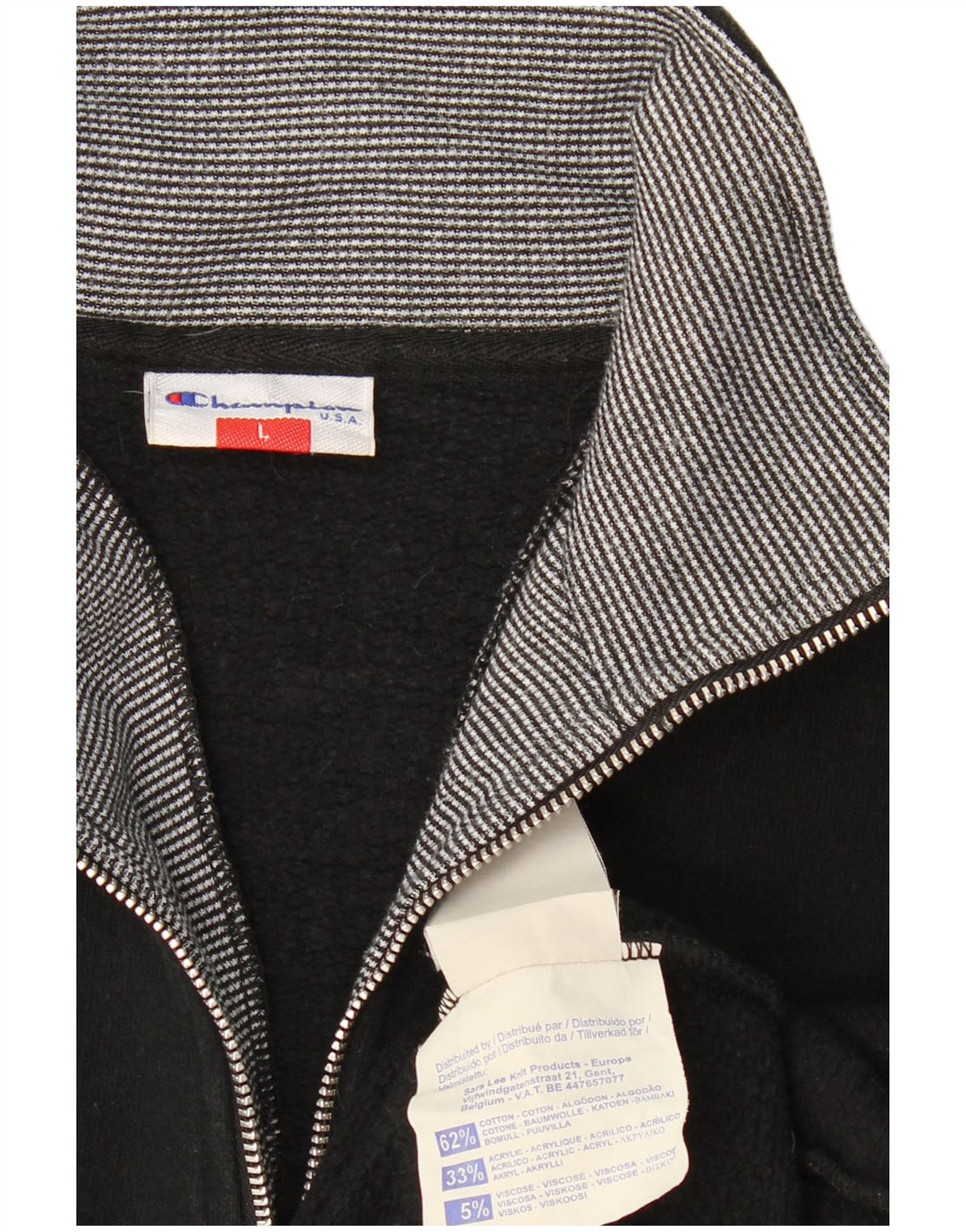 CHAMPION Mens Zip Neck Sweatshirt Jumper Large Black Cotton