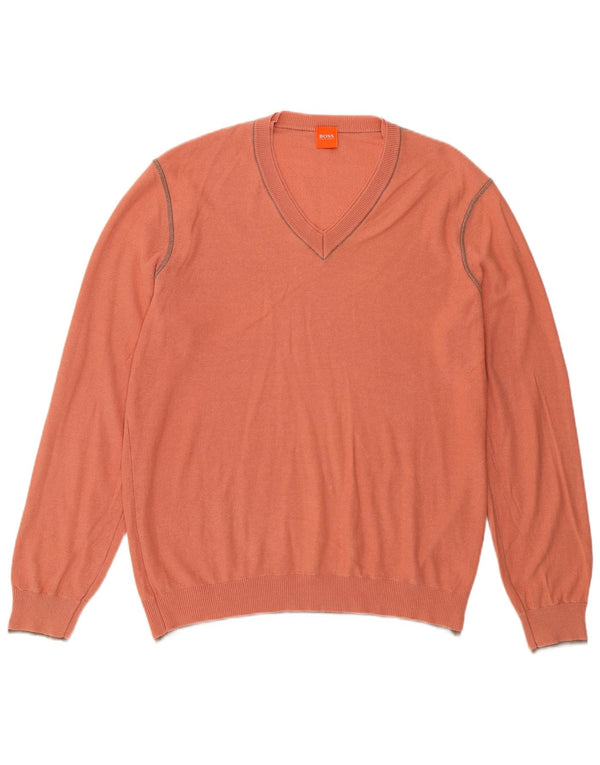 Hugo Boss Mens V-Neck Jumper Sweater Medium Pink