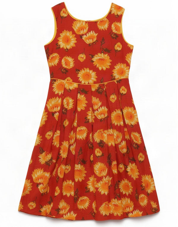 Marronetto Womens Sleeveless A-Line Dress UK 10 Small Red Floral Cotton