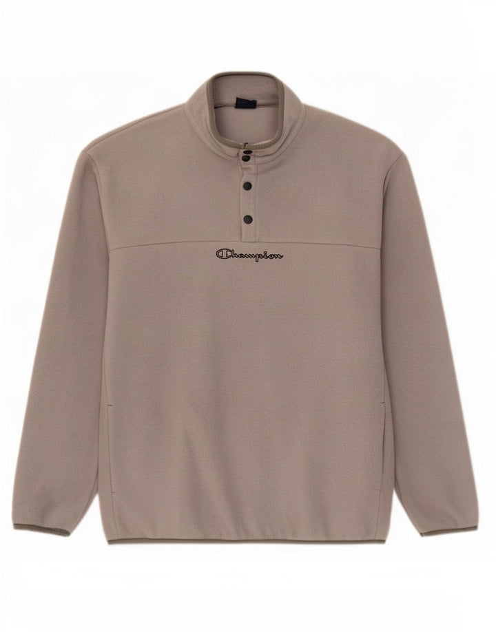 Champion Mens Button Neck Fleece Jumper Medium Grey Polyester