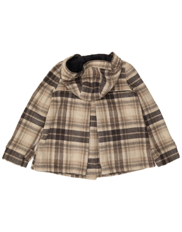 Zara Womens Hooded Pea Coat UK 14 Medium Grey Check Polyester