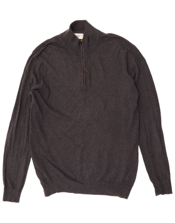 John Lewis Mens Zip Neck Jumper Sweater XL Grey Cotton