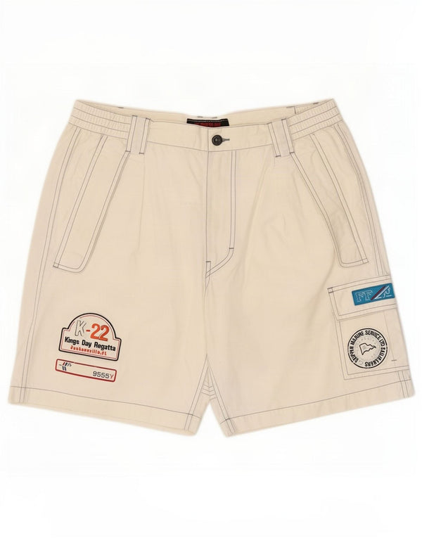 Murphy & Nye Mens Graphic Cargo Shorts Large W36 Off White Cotton