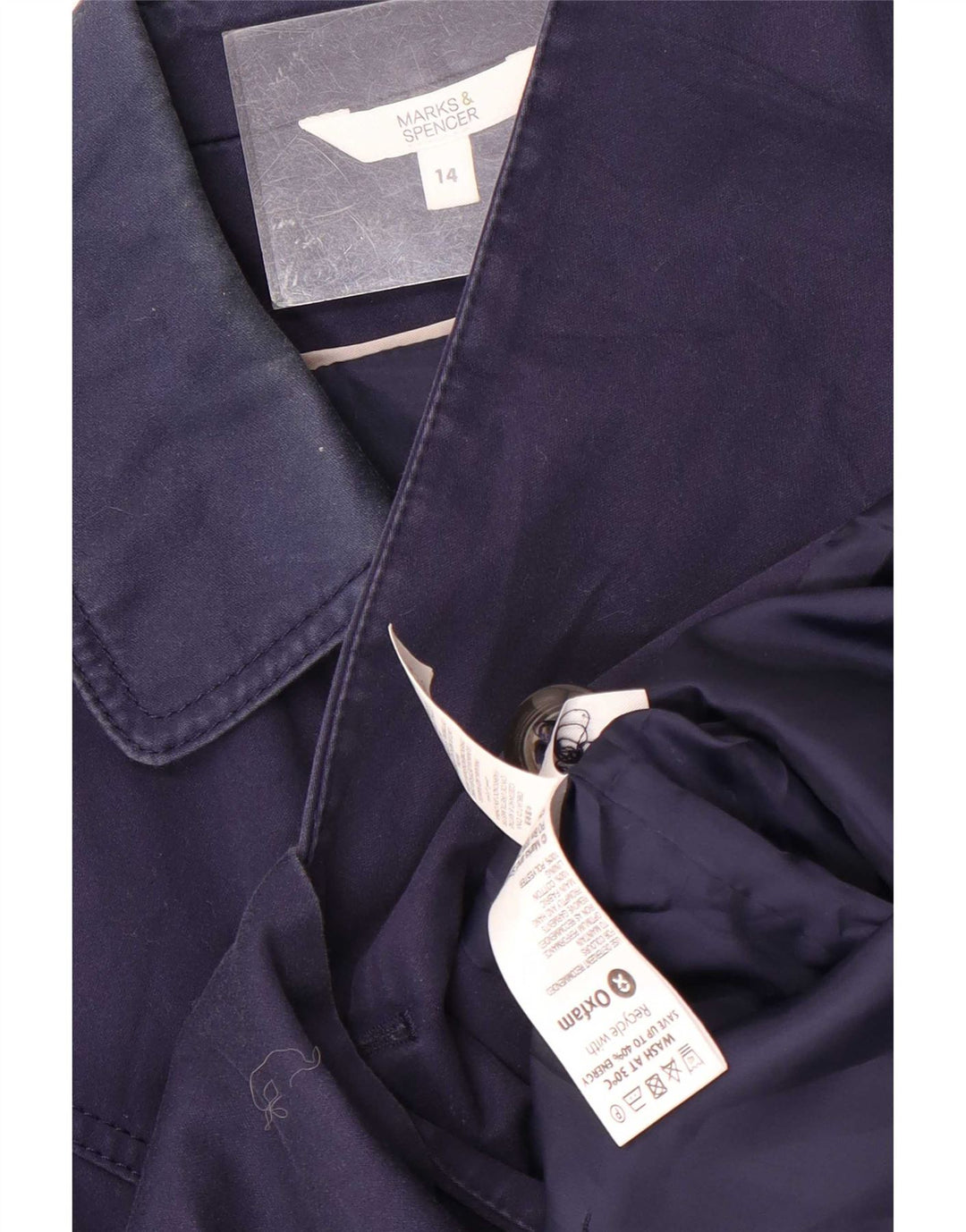 Marks & Spencer Womens Short Trench Coat UK 14 Medium Navy Blue