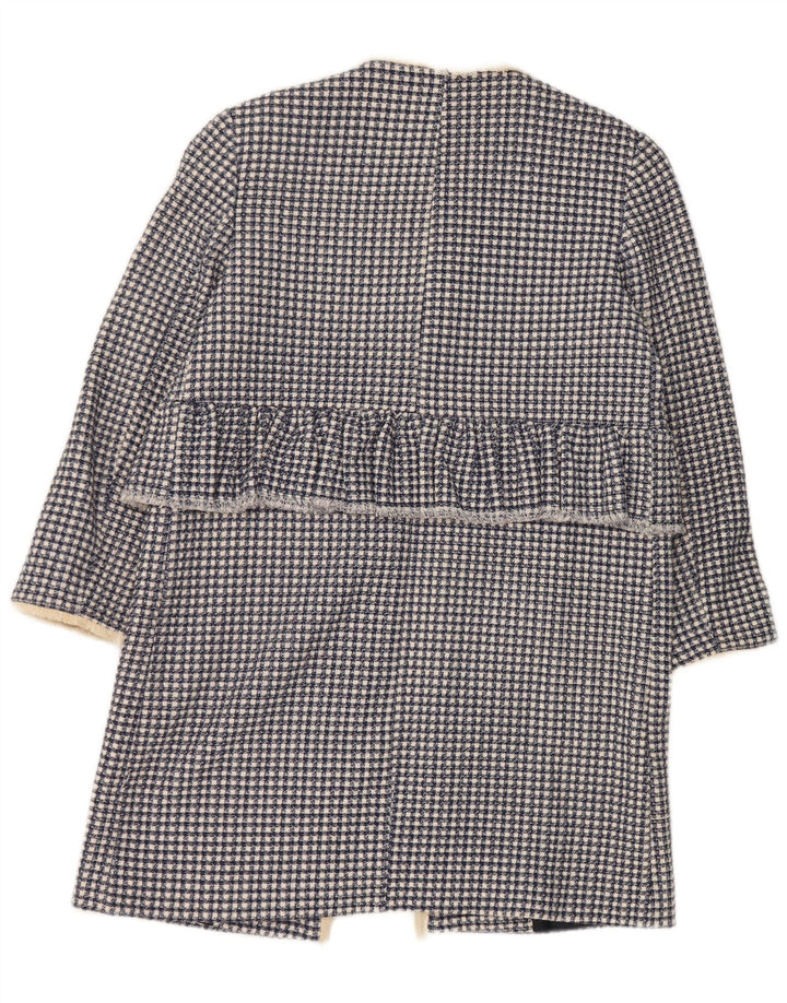 Zara Womens Oversized Open Overcoat UK 10 Small Blue Houndstooth Cotton