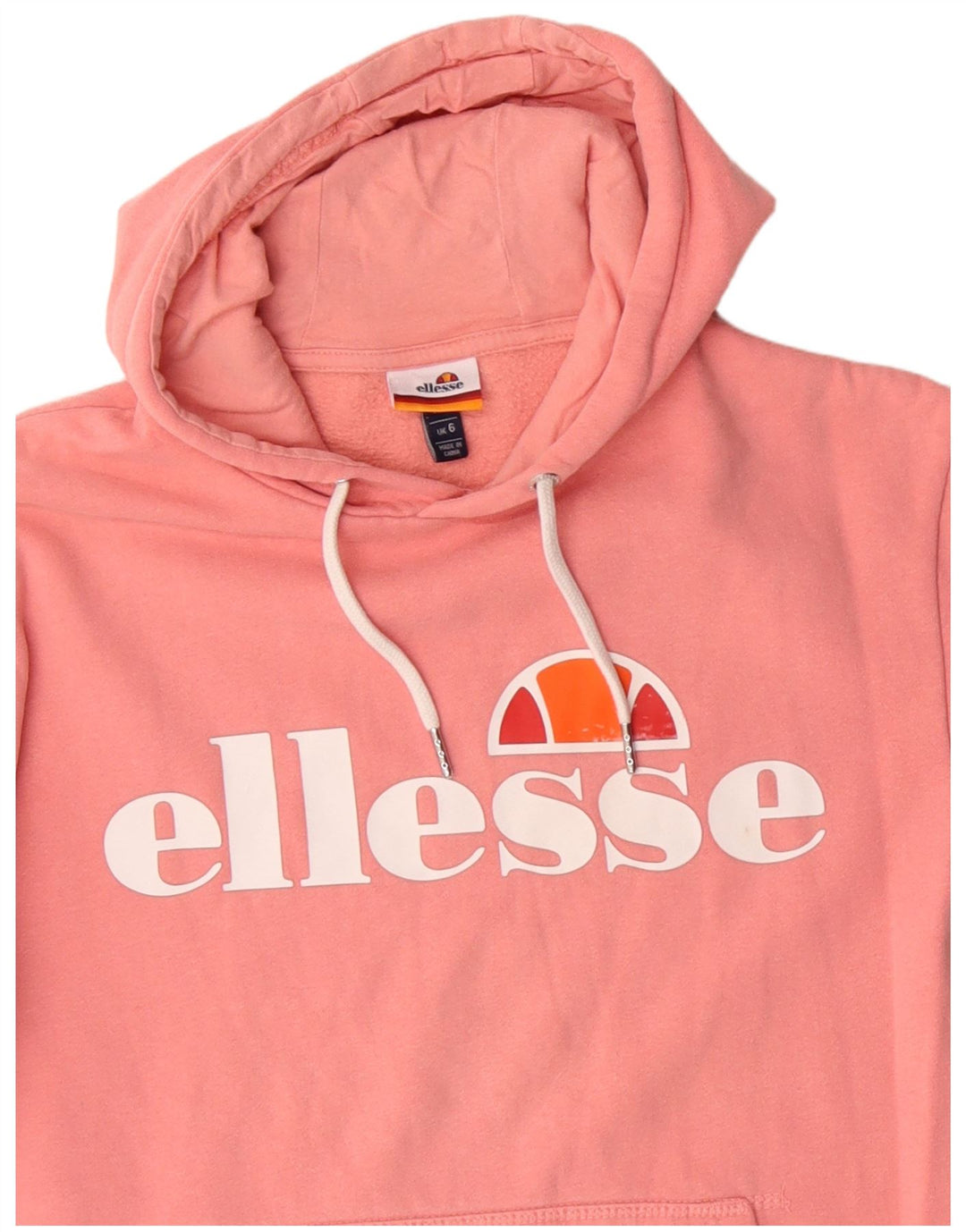 ELLESSE Womens Graphic Hoodie Jumper UK 6 XS Pink Cotton