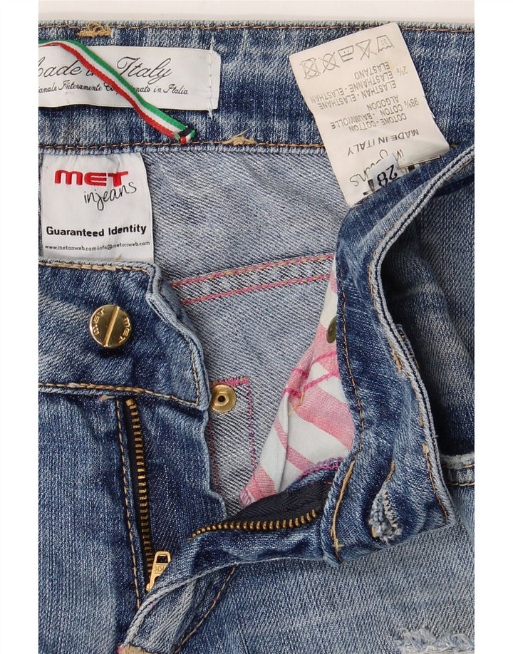 MET Womens Distressed Straight Jeans W28 L31 Blue Cotton