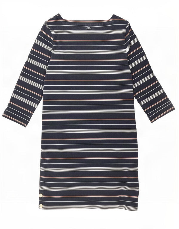 Barbour Womens 3/4 Sleeve Shift Dress UK 12 Medium Navy Blue Striped Cotton