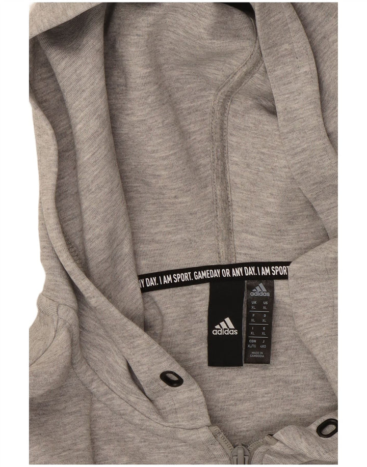 ADIDAS Mens Zip Hoodie Sweater XL Grey Cotton