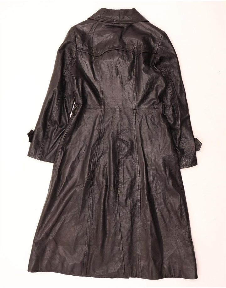 VINTAGE Womens Leather Coat UK 12 Medium Black Leather