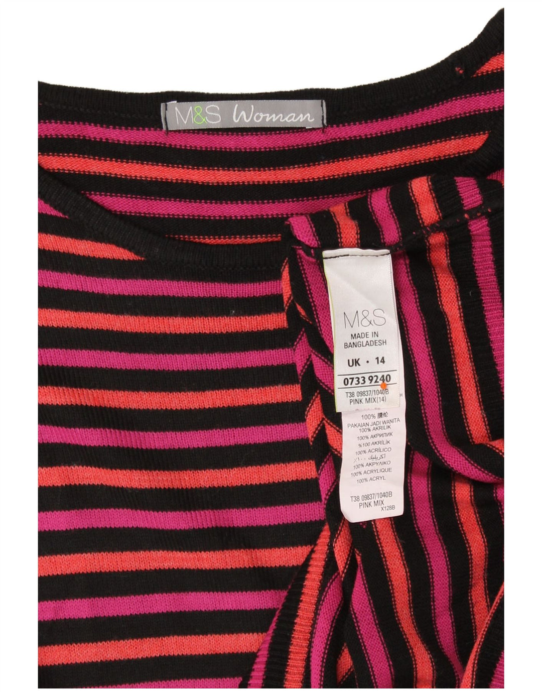 MARKS & SPENCER Womens Boat Neck Jumper Sweater UK 14 Large Pink Striped