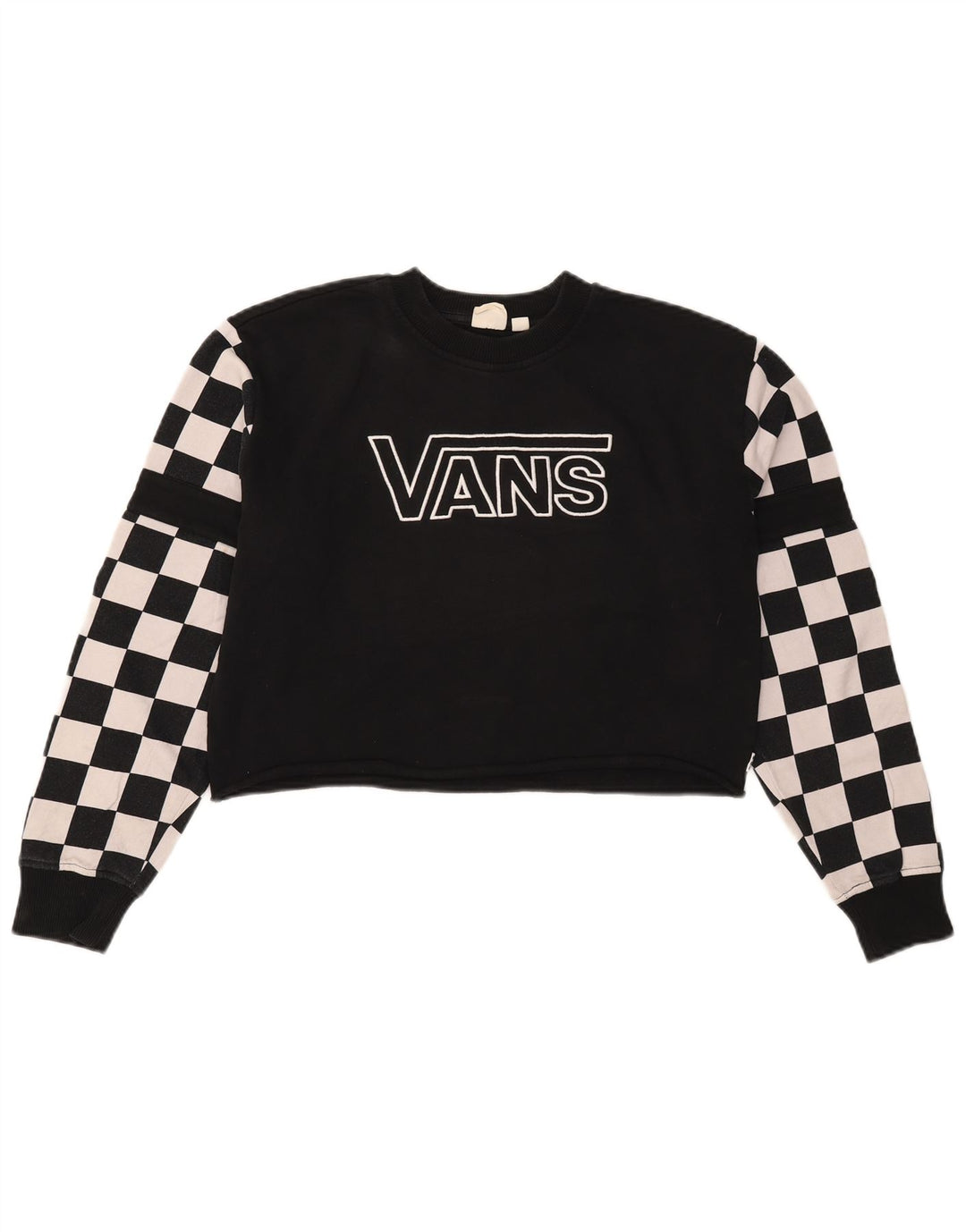VANS Womens Oversized Crop Sweatshirt Jumper UK 10 Small Black Geometric