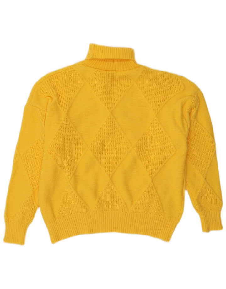 VINTAGE Womens Roll Neck Jumper Sweater UK 18 XL Yellow Argyle/Diamond