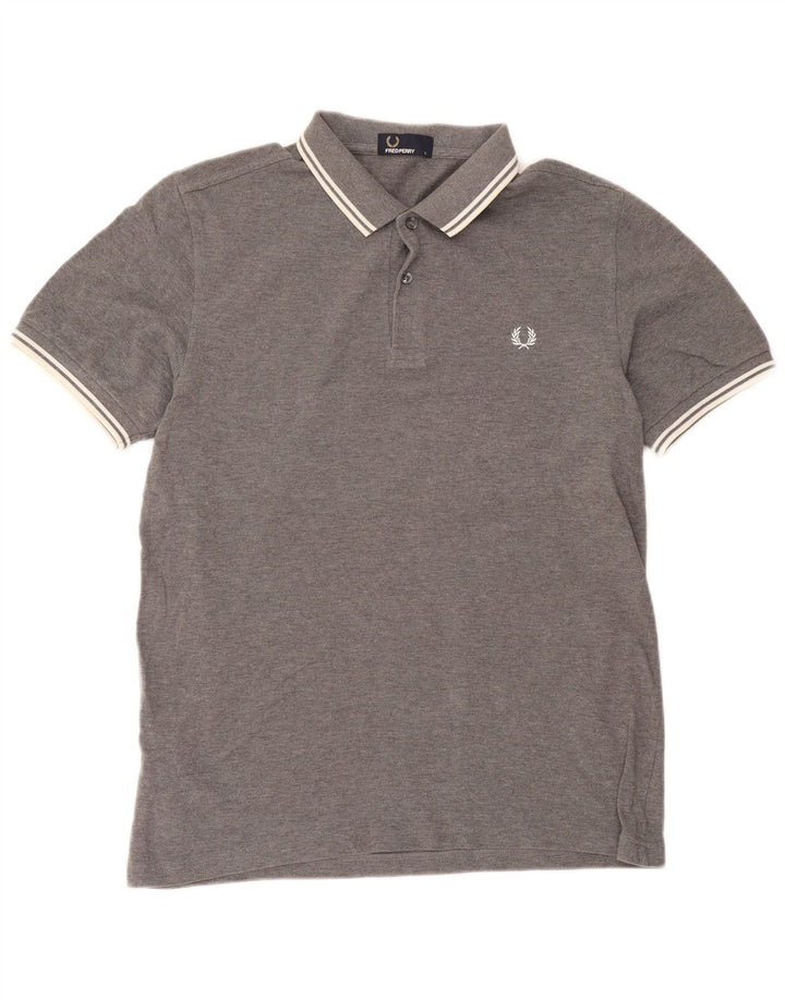 Fred Perry Mens Polo Shirt Large Grey Flecked Cotton