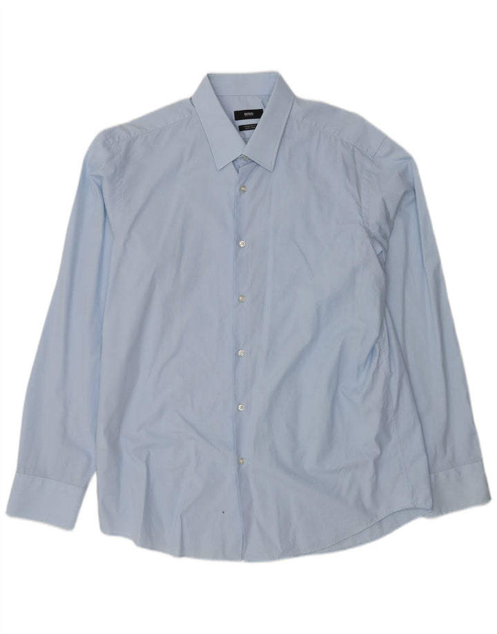 HUGO BOSS Mens Regular Fit Shirt Size 44 17 1/2 XL Blue Cotton