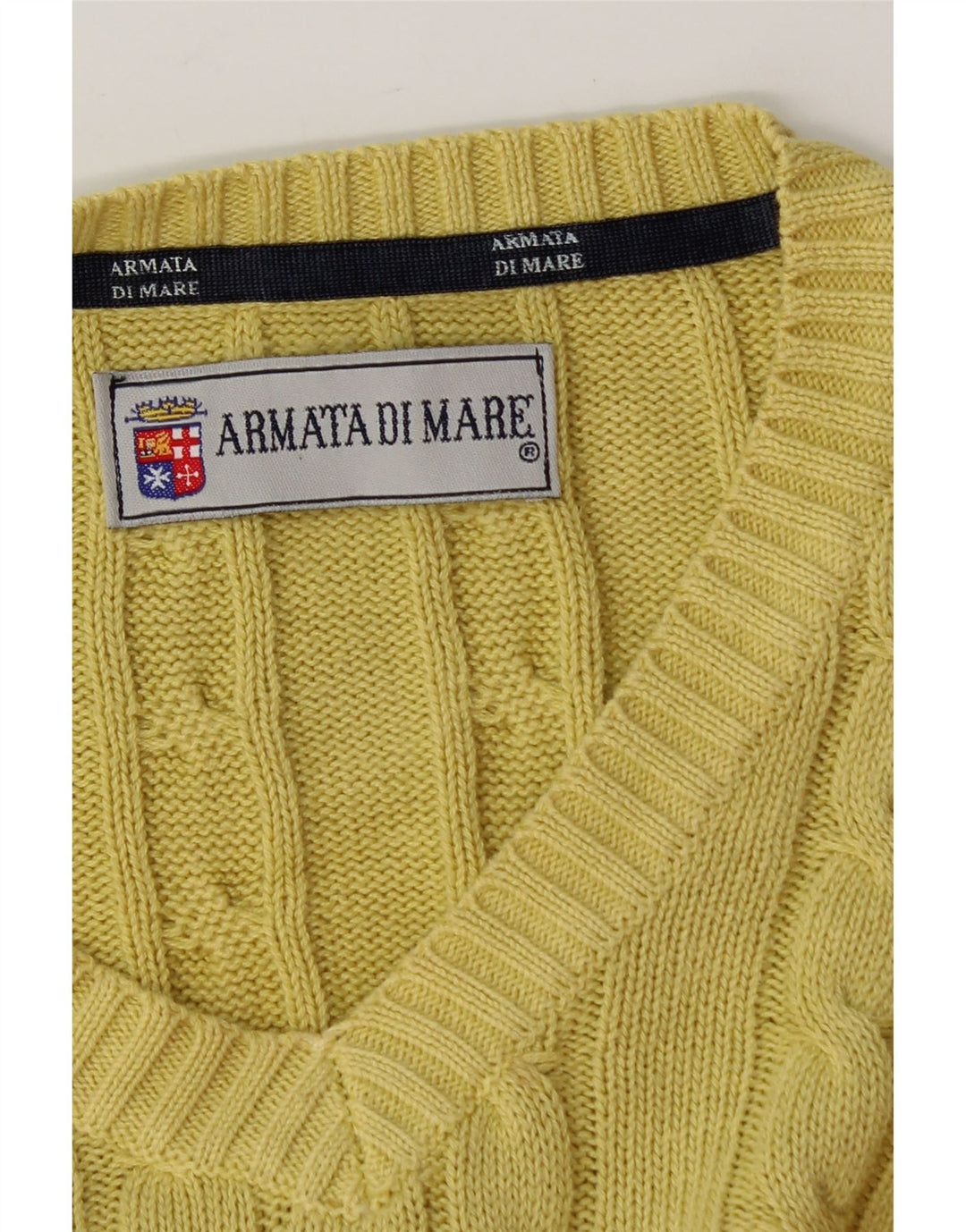 ARMATA DI MARE Mens V-Neck Jumper Sweater Small Yellow Vintage Armata Di Mare and Second-Hand Armata Di Mare from Messina Hembry 