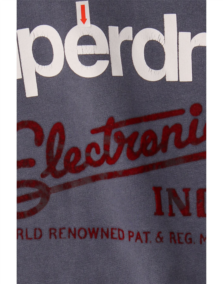 SUPERDRY Womens Graphic Hoodie Jumper UK 16 Large  Navy Blue Colourblock