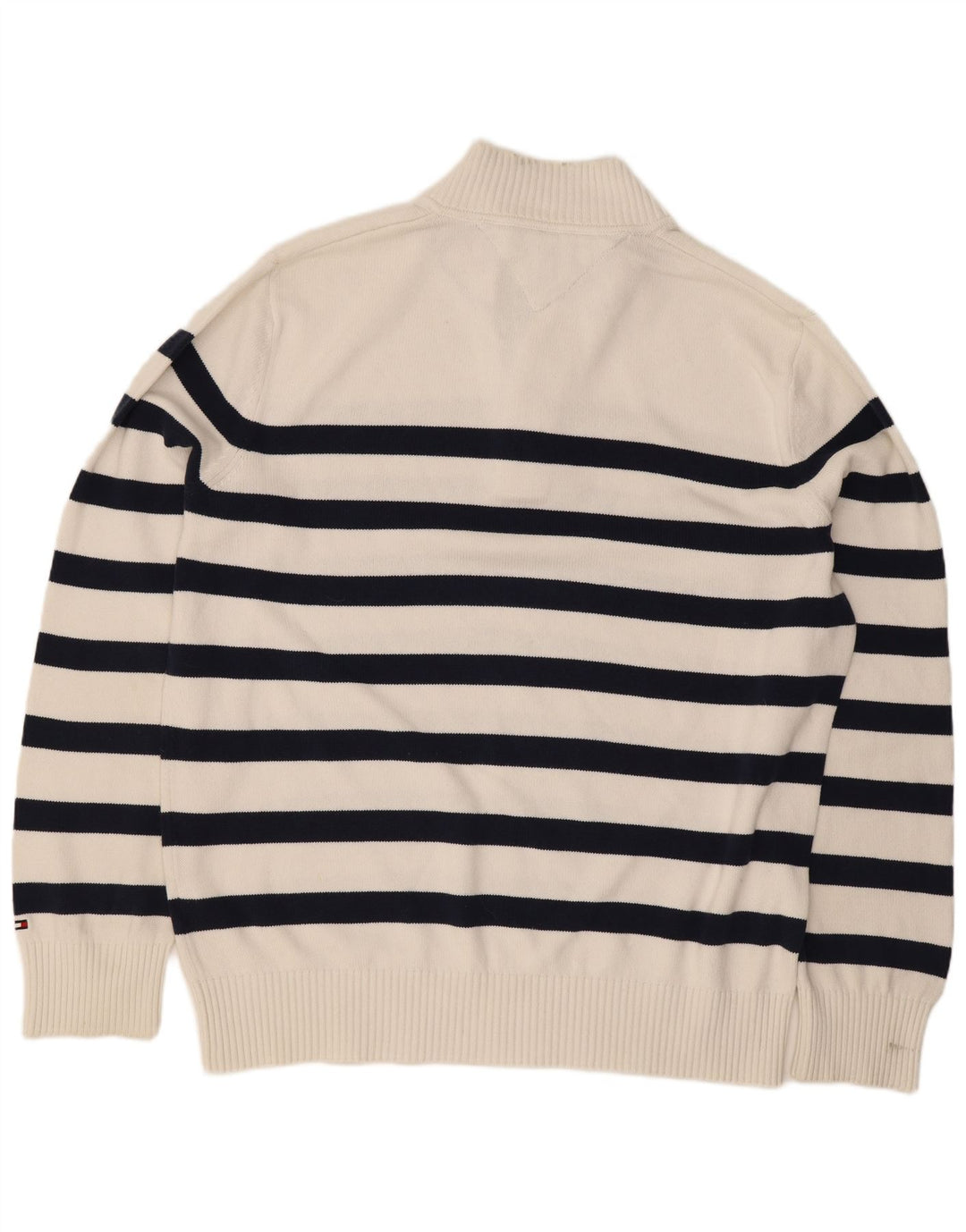 Tommy Hilfiger Mens Button Neck Jumper Sweater Large White Striped