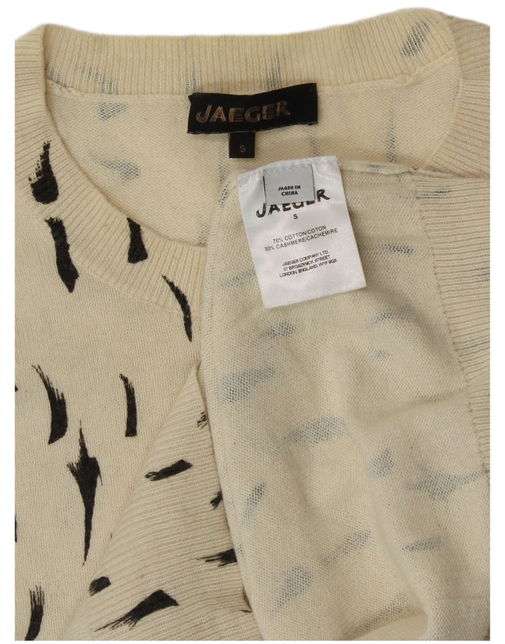 Jaeger Womens Crew Neck Jumper Sweater UK 8 Small Off White Spotted Cotton