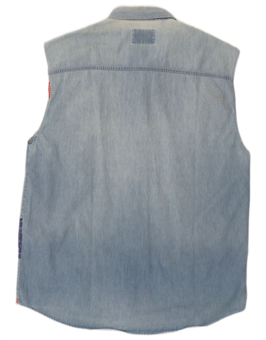 Wampum Mens Sleeveless Denim Shirt Large Blue Patchwork