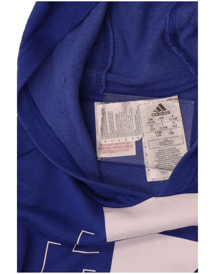 ADIDAS Boys Graphic Hoodie Jumper 13-14 Years Blue Cotton