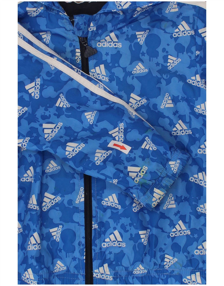 Adidas Boys Graphic Hooded Windbreaker Jacket 2-3 Years Blue Polyester