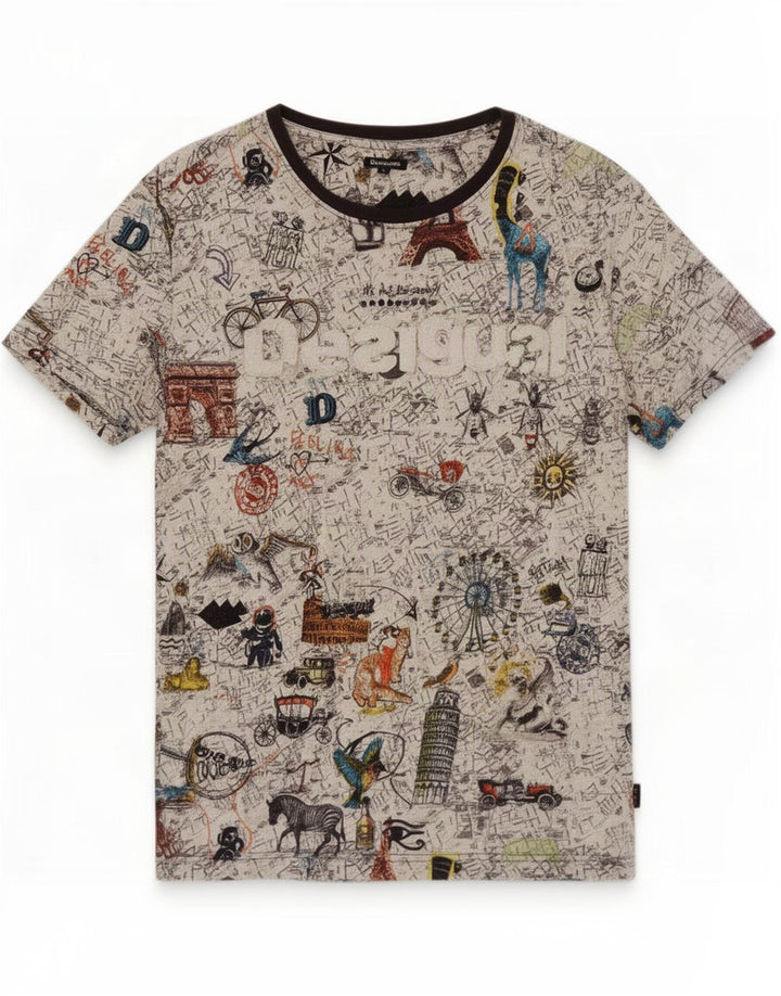 Desigual Mens Graphic T-Shirt Top Large Multicoloured Cotton
