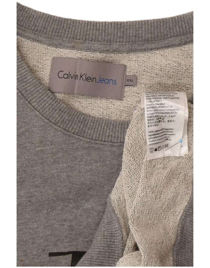 CALVIN KLEIN JEANS Mens Graphic Sweatshirt Jumper 2XL Grey Cotton