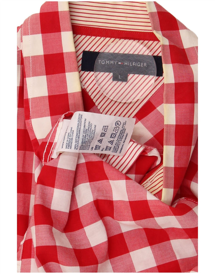 Tommy Hilfiger Mens Shirt Large Red Gingham Cotton